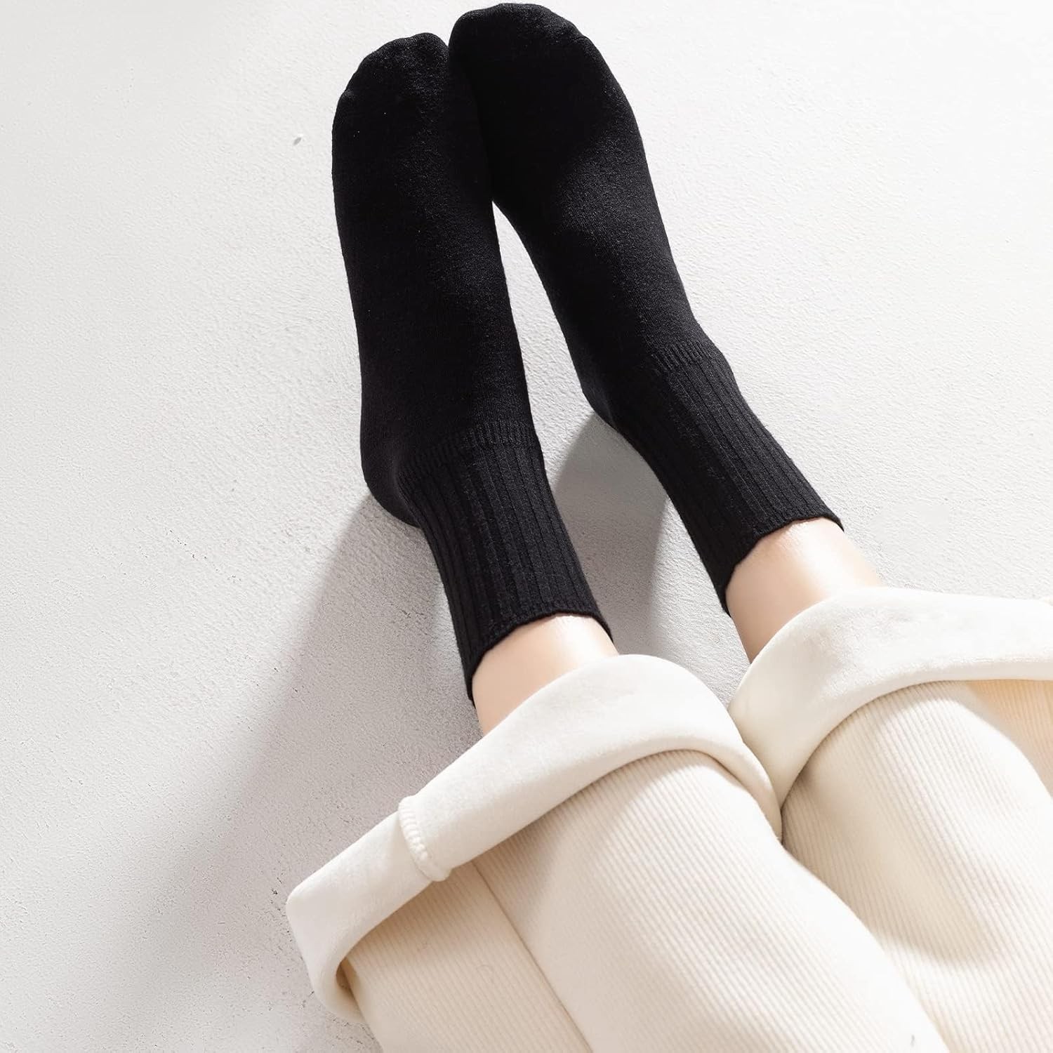 PADFOM Women Thin Cashmere Socks, Soft Medium, Black/Grey/Khaki/Beige/White