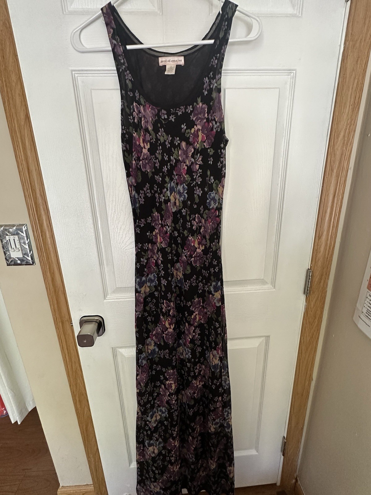 Band of Gypsies Women’s M Black Floral Chiffon Maxi Dress Sleeveless Scoop