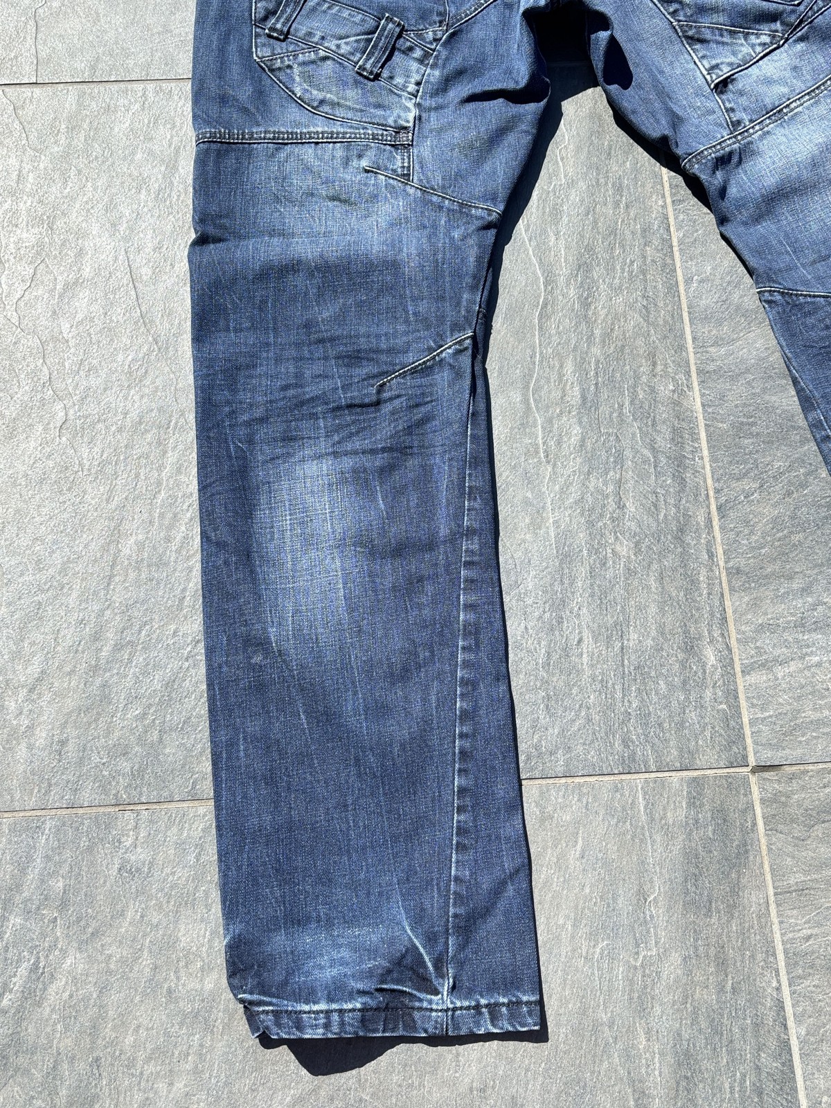 Retro ETO 9901 Mens Jeans 38L Blue Denim Streetwear Utility Cargo Distressed Y2K