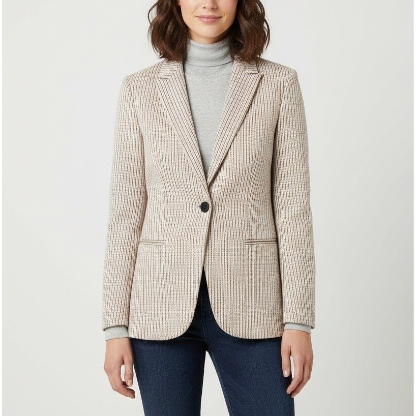 Theory Staple Blazer in Houndstooth Eco Knit Tan Single Button Size 2
