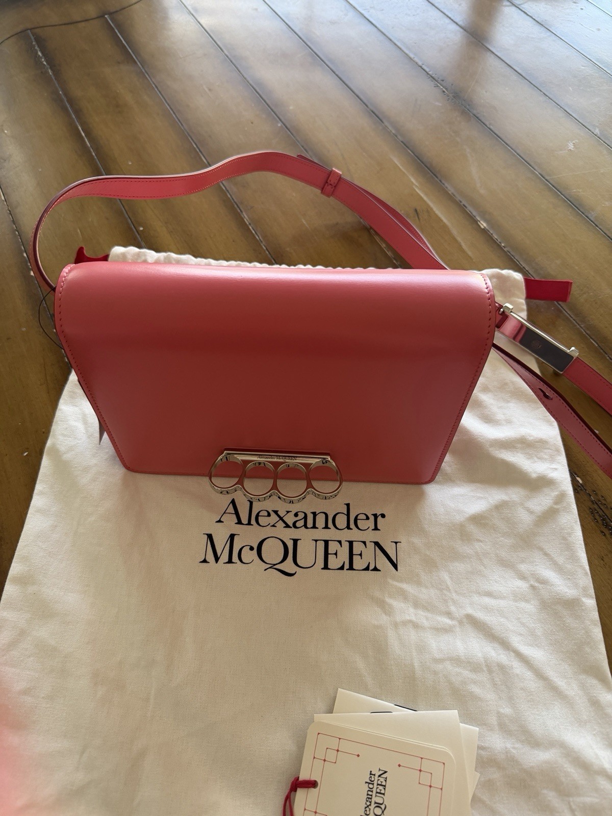 NWT Alexander McQueen Coral Crossbody Silver Hardware Magnetic Closure Dust Bag