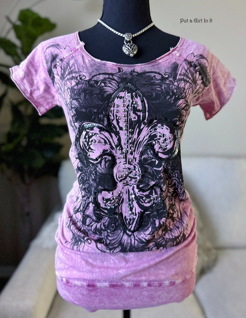 Y2K Vocal Apparel Women’s Crystal Sequin Pink Black Bling Slouch Shirt S M L XL