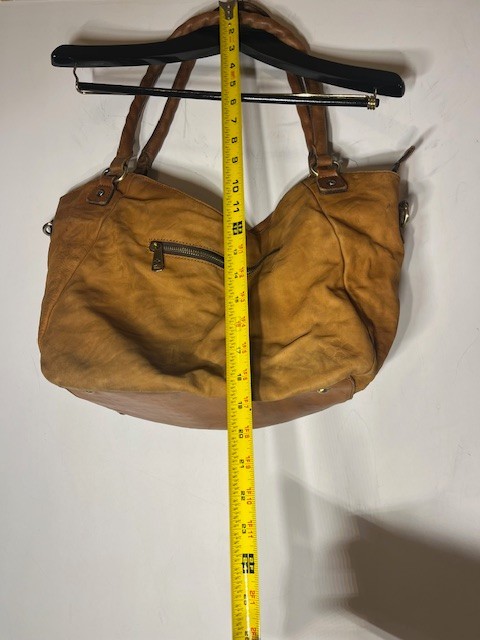 Patricia Nash Distressed Cognac Brown Leather Tassel Bucket Tote Bag