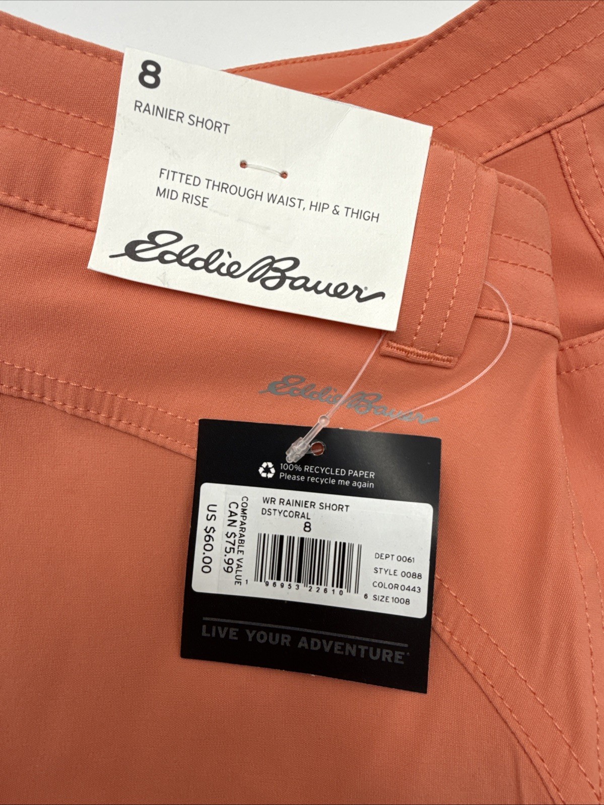 $60 Eddie Bauer Women’s Rainier shorts- Coral – Size 8 (31”W) – NEW With Tags