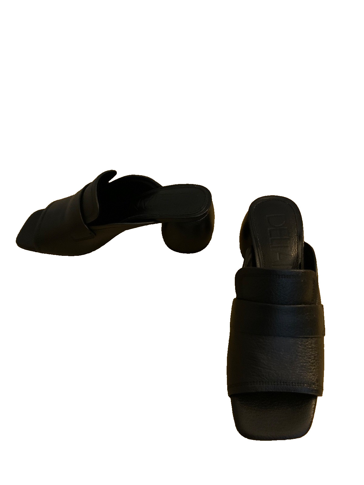 Deltan shoes all seasons size 7M slide open toes leather black block heels NEW