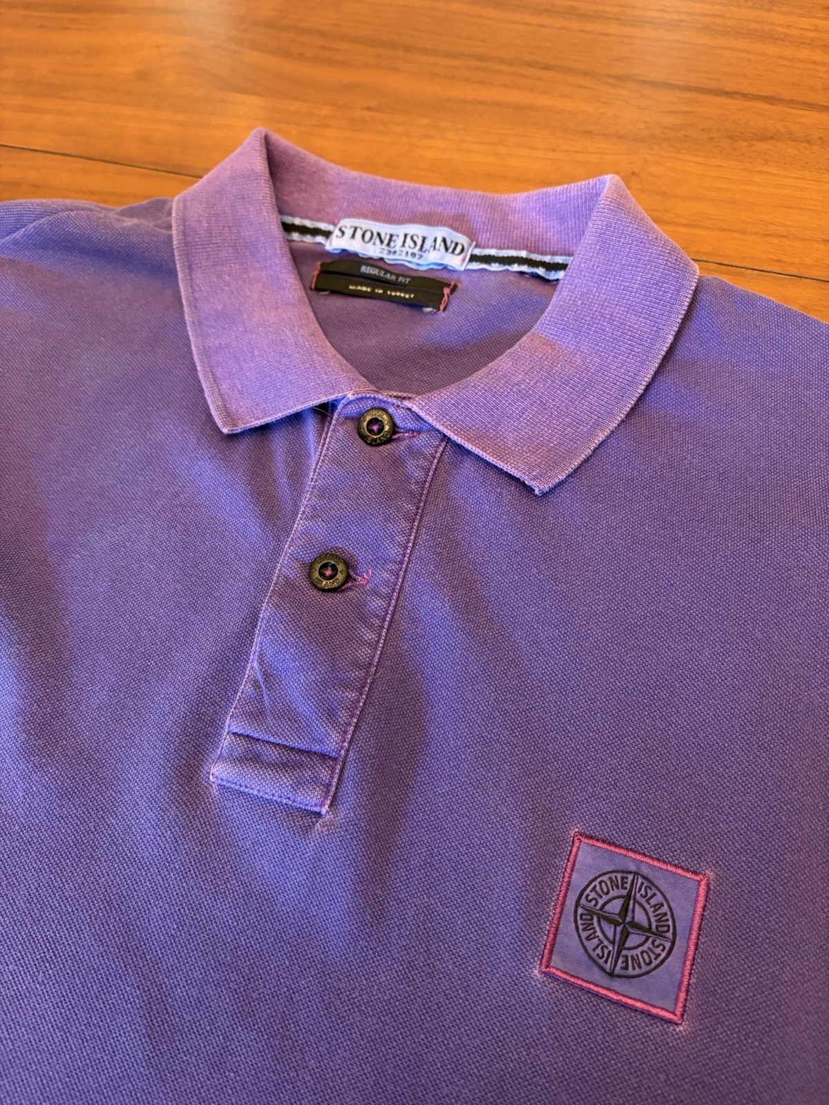 Stone Island Pique Polo Shirt Regular Fit Compass Patch Mens XL Faded Purple