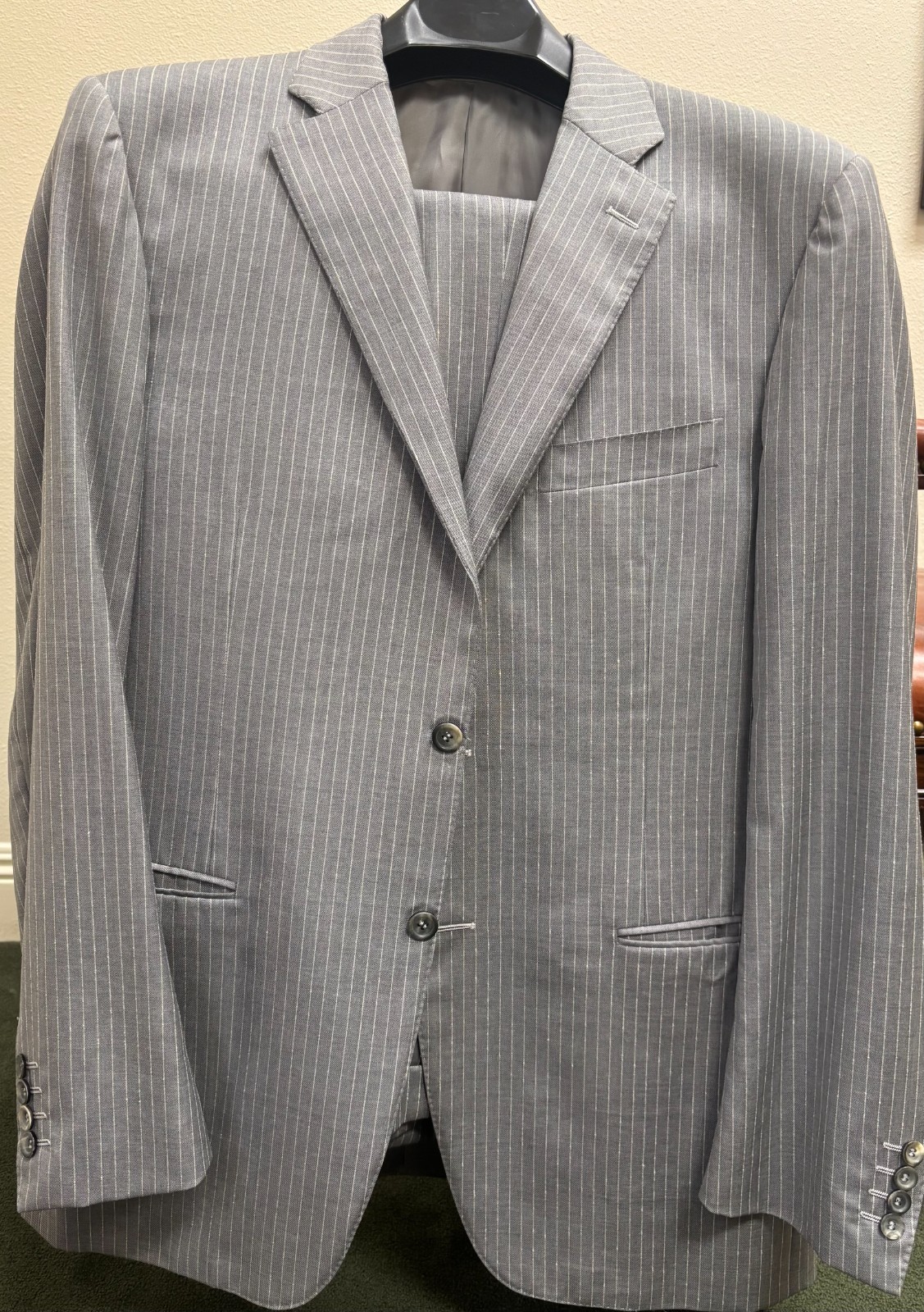 Canali 52L Gray Pinstripe Wool Suit 42L 36×34 Made Italy Bemberg Cupro