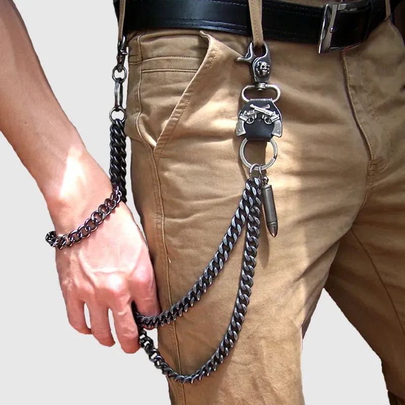 Hip hop punk horns skull metal casual wild pants chain wallet chain key chain.