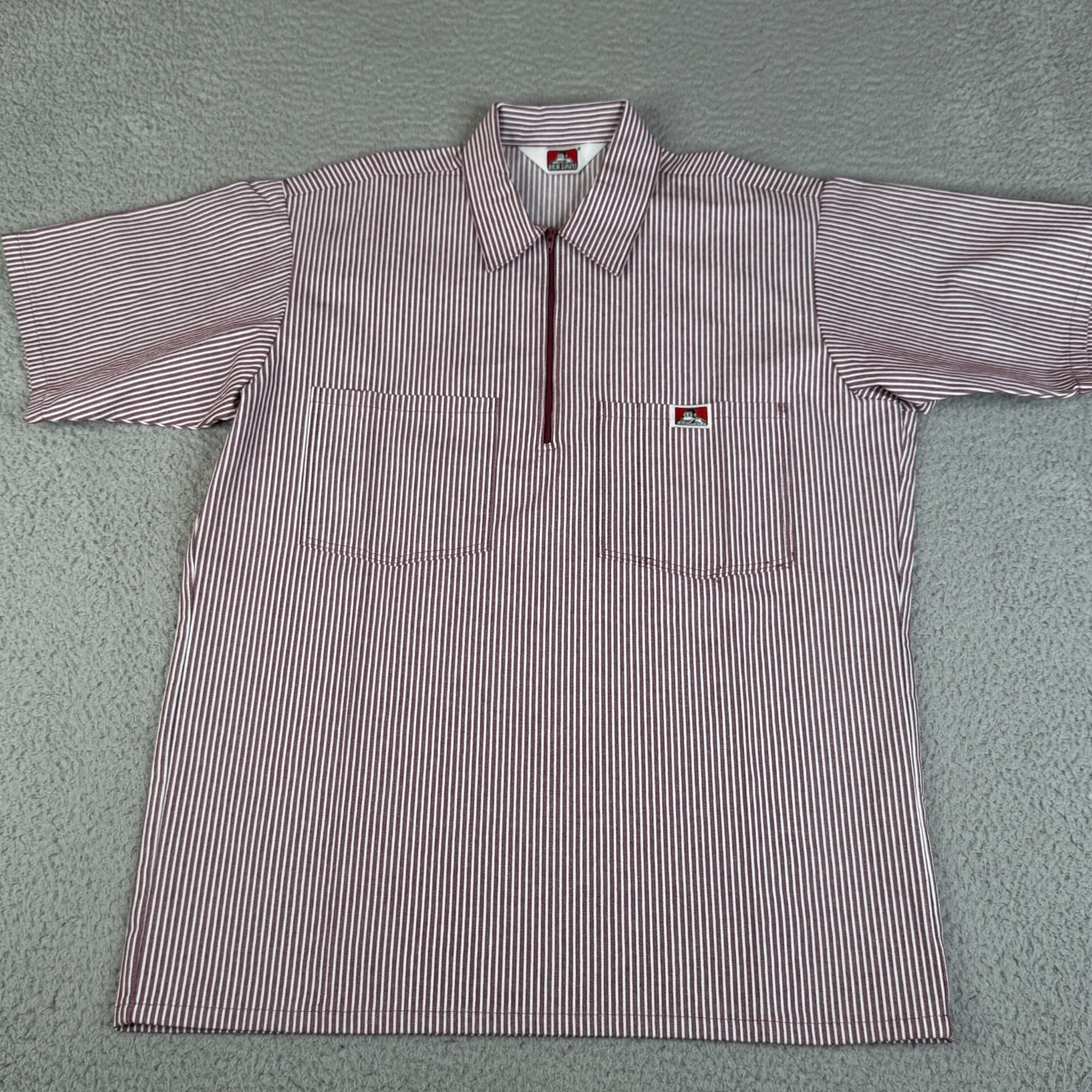 Ben Davis Work Shirt Mens M Red White Hickory Stripe 1/2 Zip Streetwear Made USA