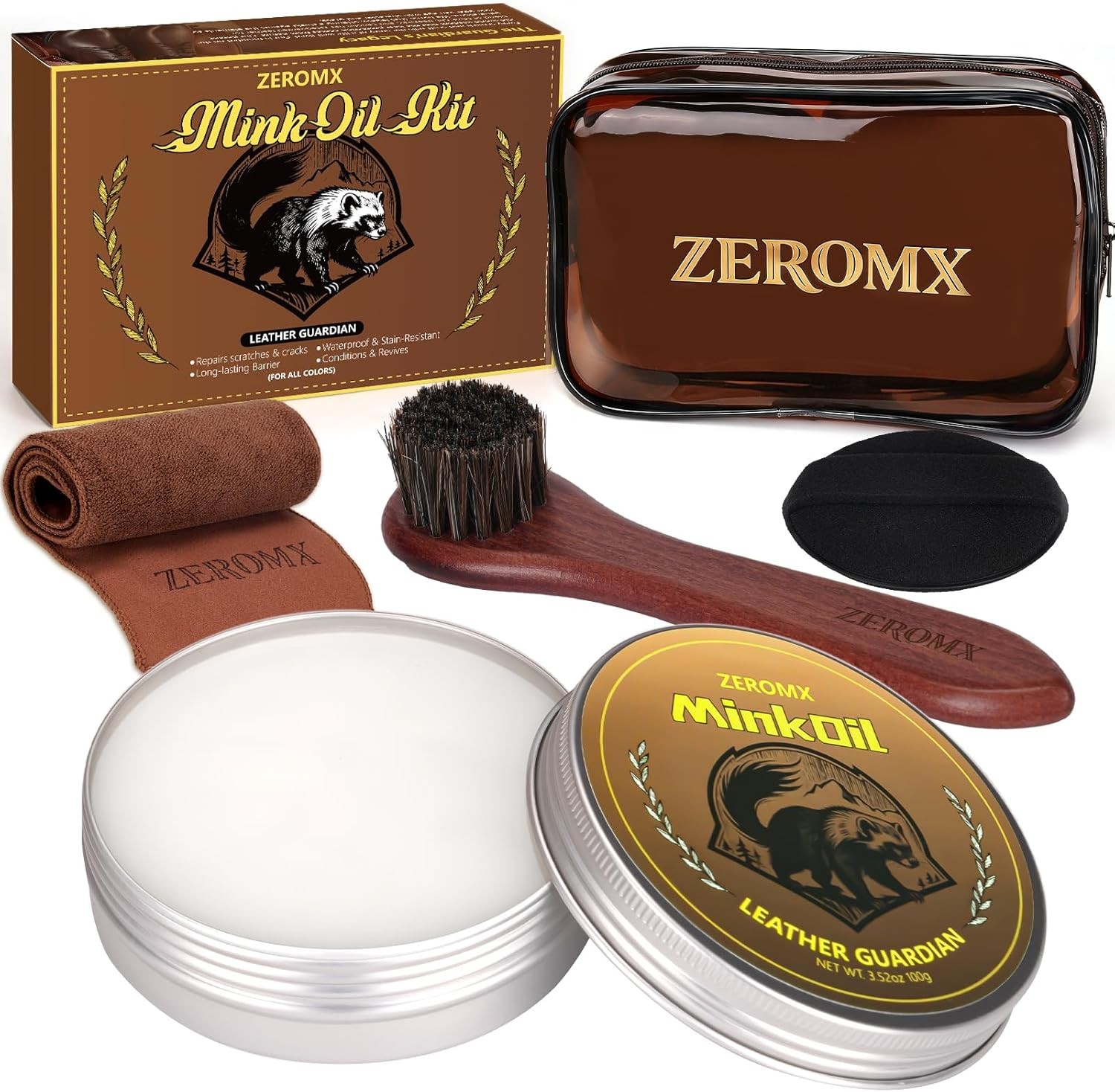 Leather Boot Care Kit – 5-in-1 Mink Oil Leather Conditioner Kit, 3.5oz Mink Oil