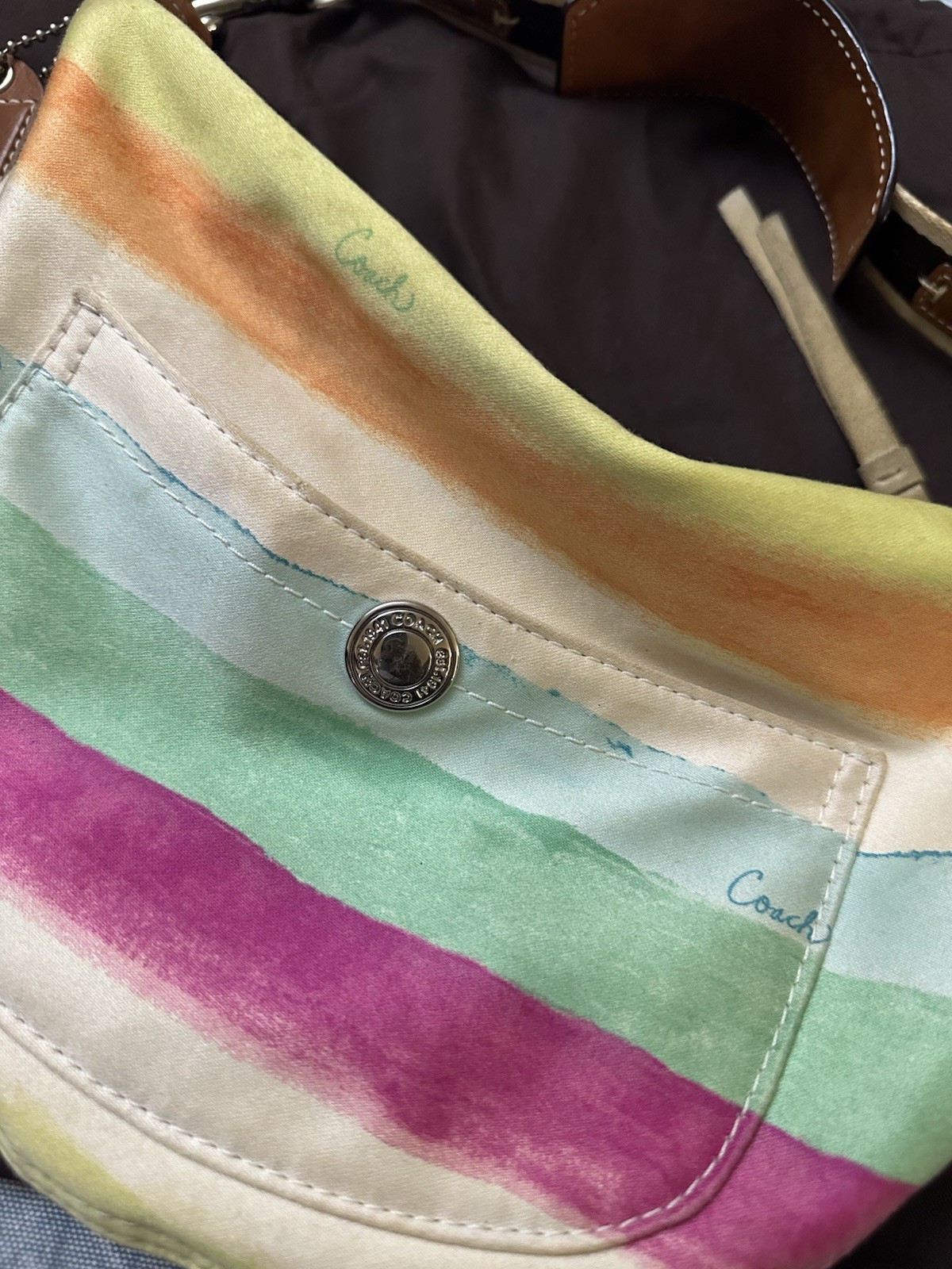GUC Coach HAMPTON HOBO BAG CRESCENT PURSE WATERCOLOR STRIPES Handbag VINTAGE 2K