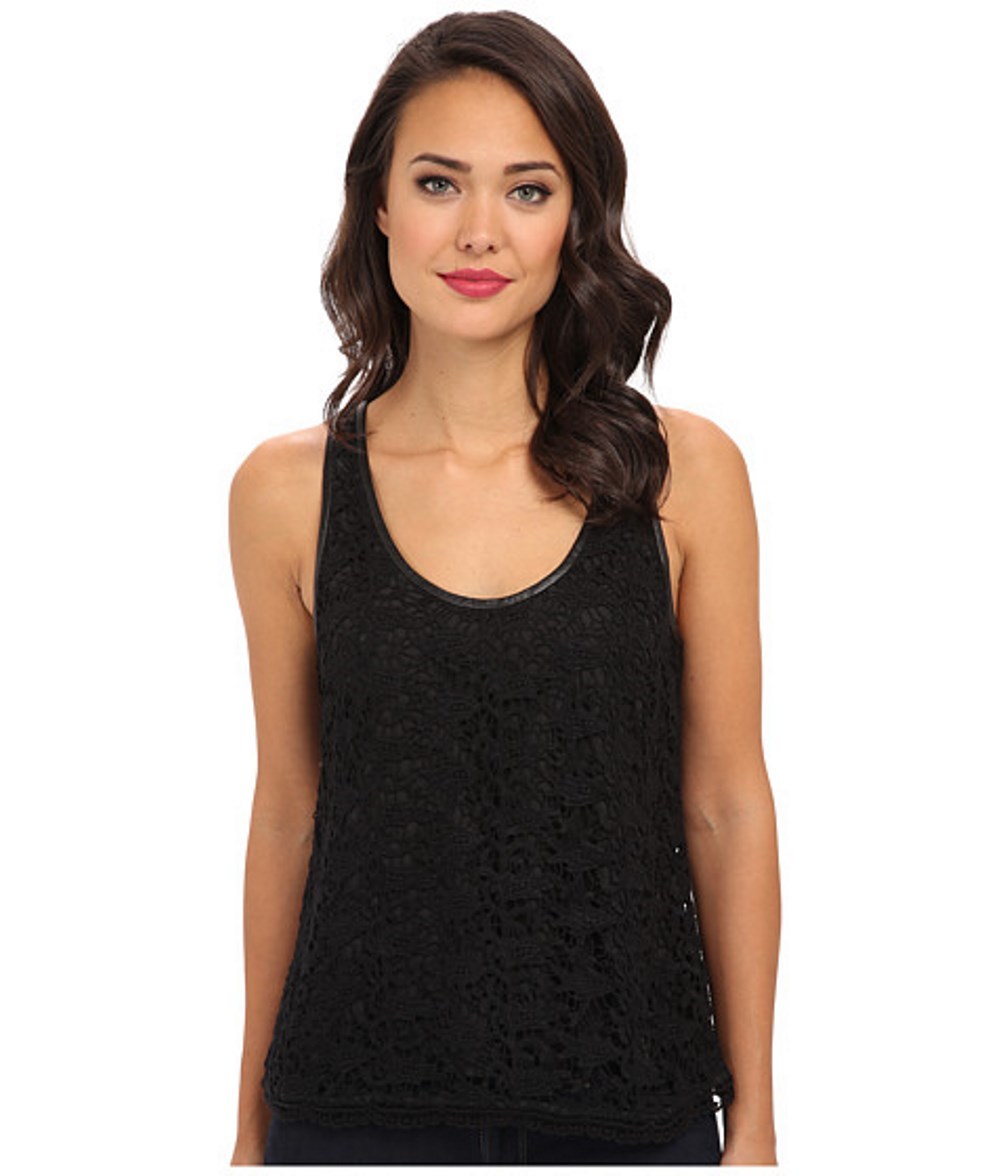 $248 JOIE Black Lace CINA C Raceback TANK Top Floral CAVIAR Cotton ( S )