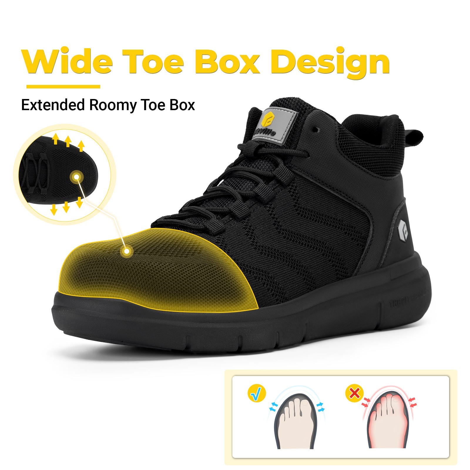 FitVille Men’s Extra Wide Work Boots High Top Composite Steel Toe Safety Boot
