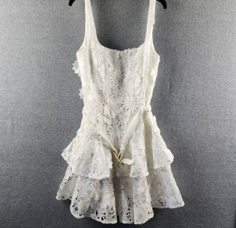 Generation Love Lisette 3D Lace Belted Dress Women’s S White Back Zip Closure