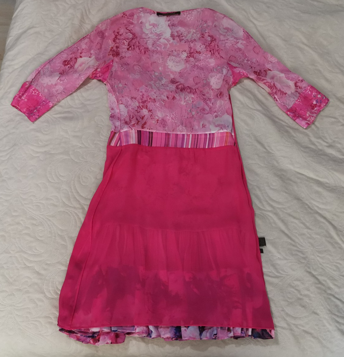 Roberto Cavalli Vintage Floral Print Silk Chiffon Sheer Ruffle Dress IT38