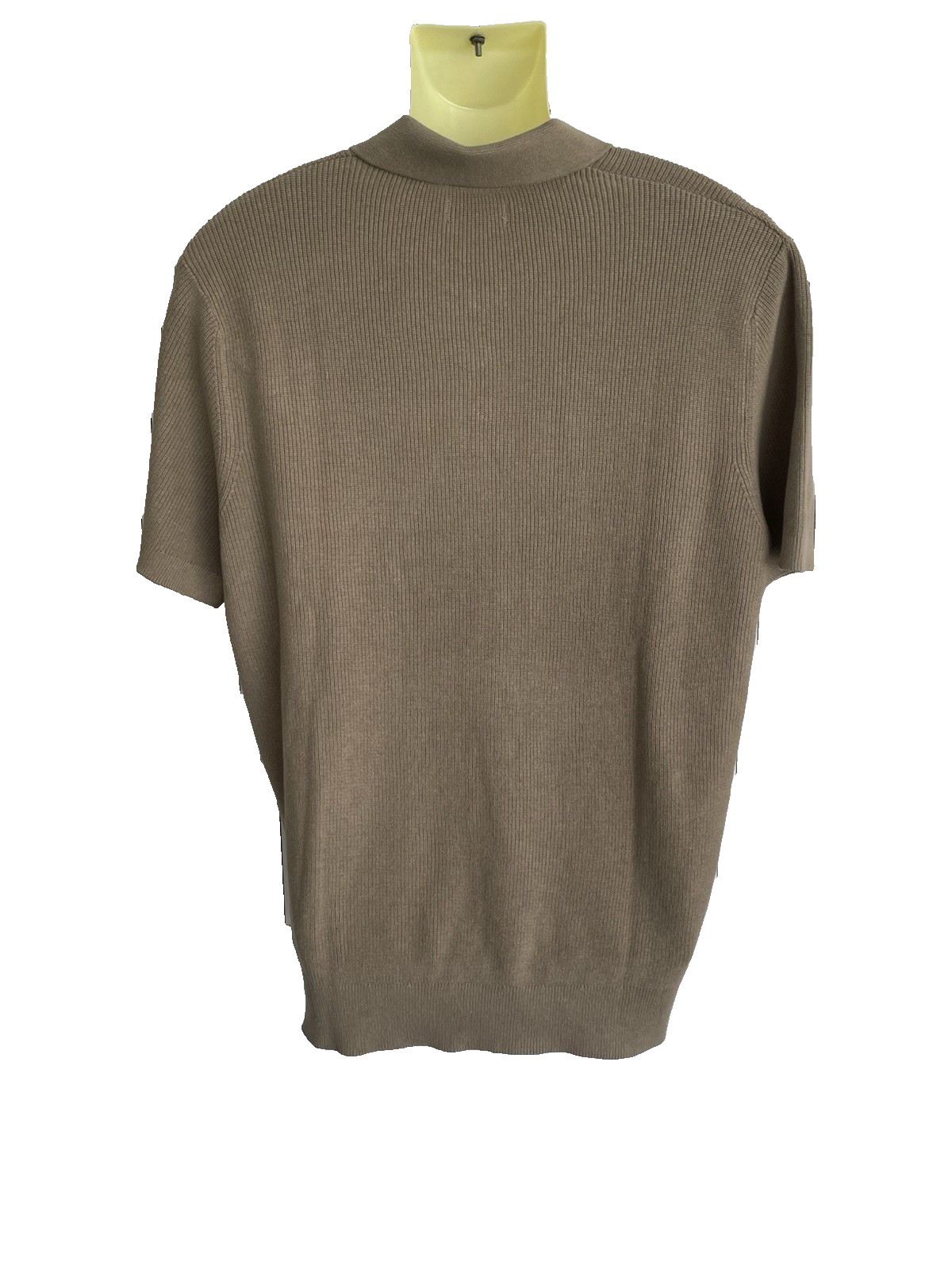 NWT DKNY Mens Cream Short Sleeve Rib Knit 3 Button Placket Collar Sweater Polo L