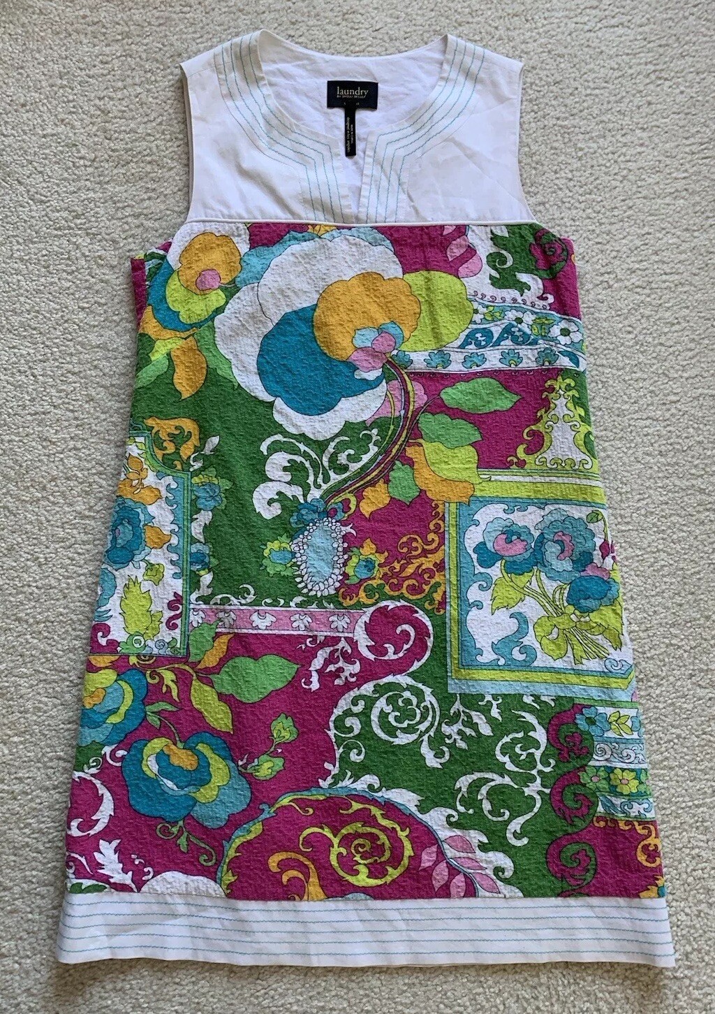 Vtg Laundry Shelli Segal Floral Mini Shift Dress 2 Retro Psychedelic Mod Vibrant