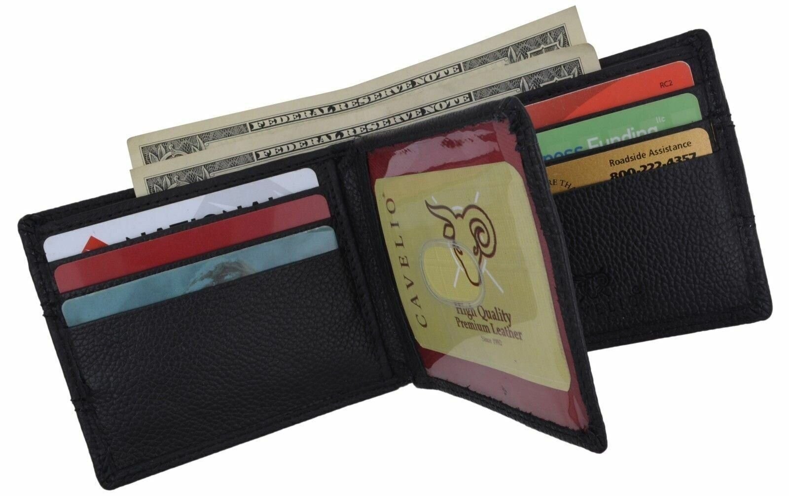Black Bifold Premium Leather Mens Multi Credit Card ID Rare Cavelio Wallet Box