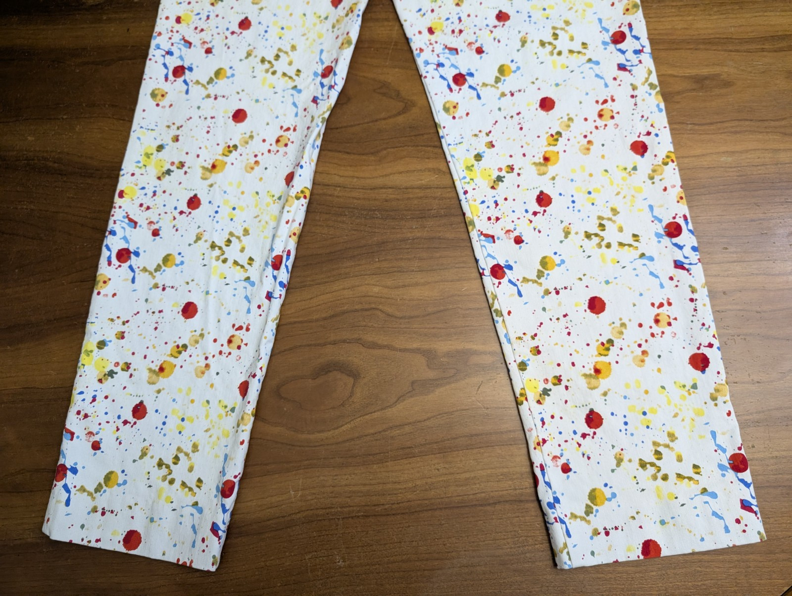 KRAZY LARRY Multi Color Rainbow Paint Splat Pull On Straight Leg Pants 12 MINT