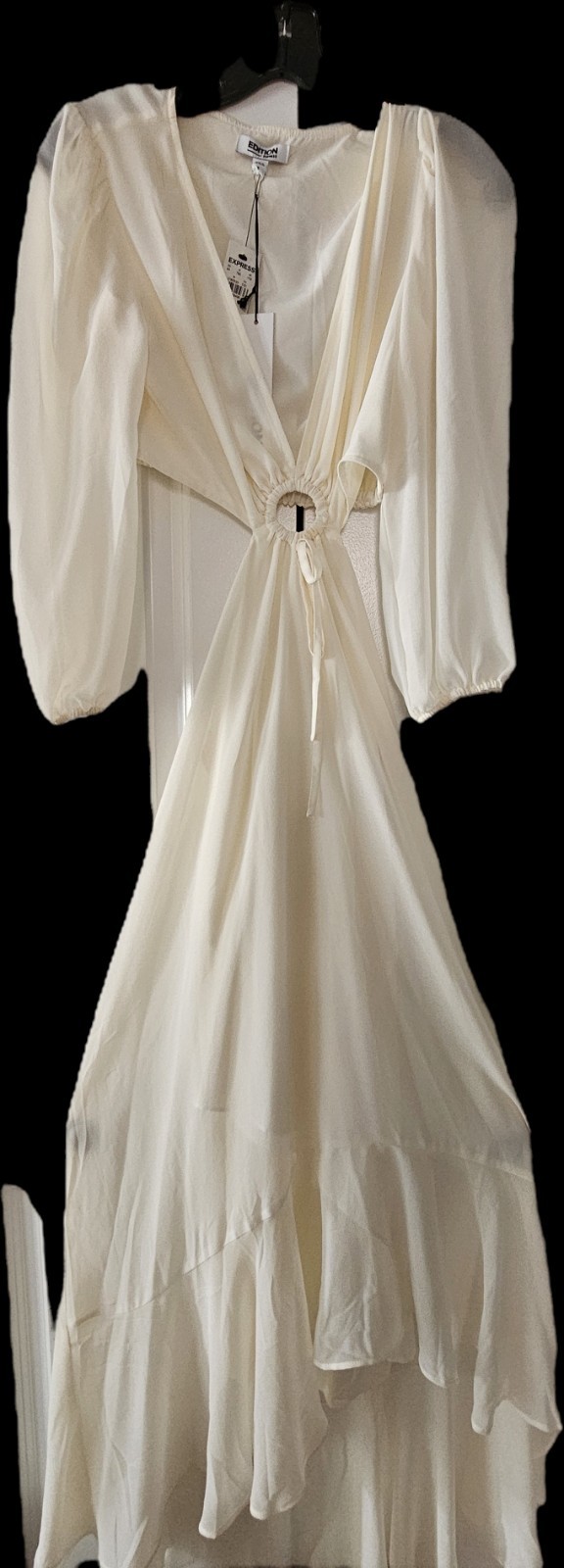 NWT Express Edition Ivory Cutout Midi Dress Long Sleeve Ring Detail Women’s