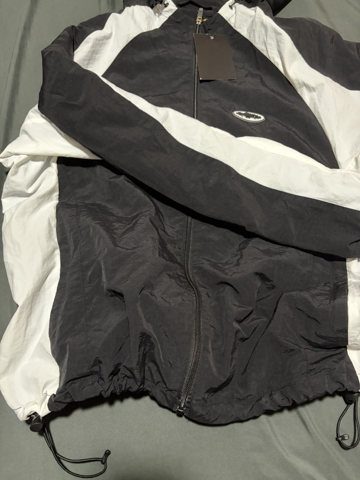 Corteiz Men’s Black/White Colorblock Hooded Full Zip Windbreaker Jacket L