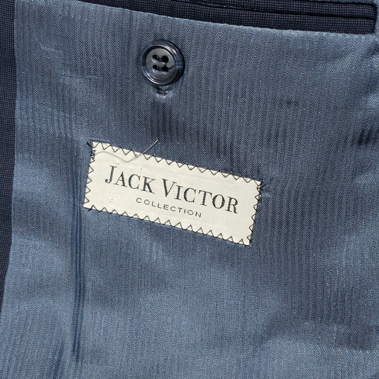 Jack Victor Suit Mens 44R 38W Navy Blue Wool Loreto Two Button Pleated Cuffed