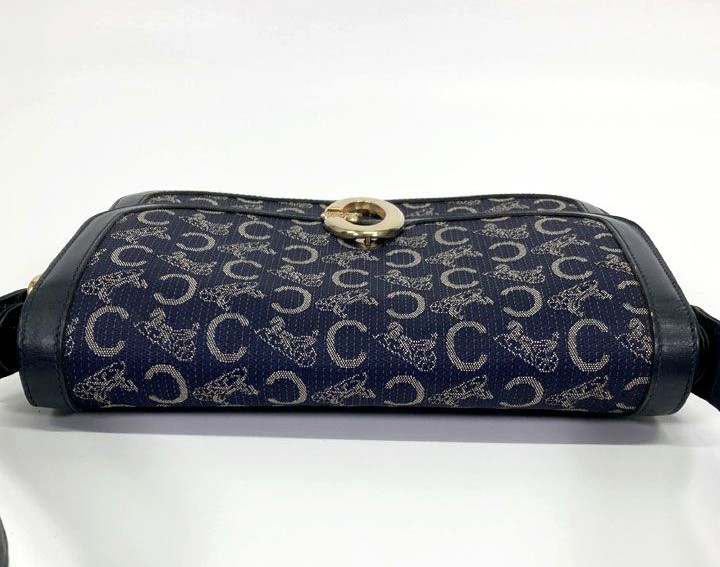 CELINE C Macadam Sulky Shoulder Bag Navy Canvas Leather Vintage Italy Authentic