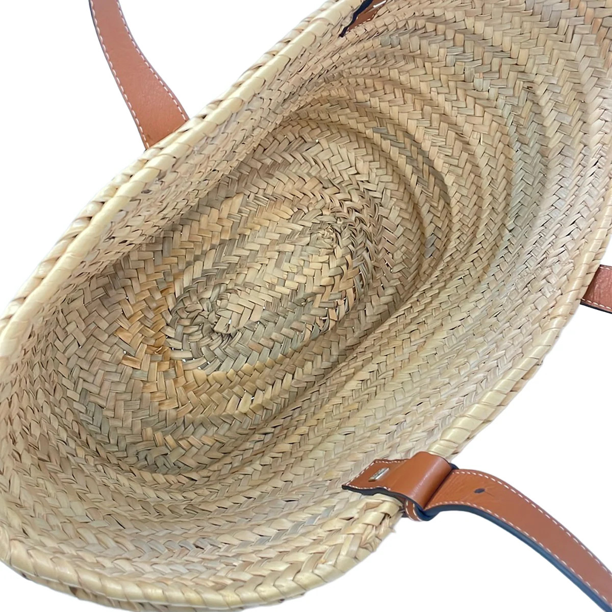 LOEWE Basket Beige Navy Brown Palm Leaf Calf Leather Tote Bag