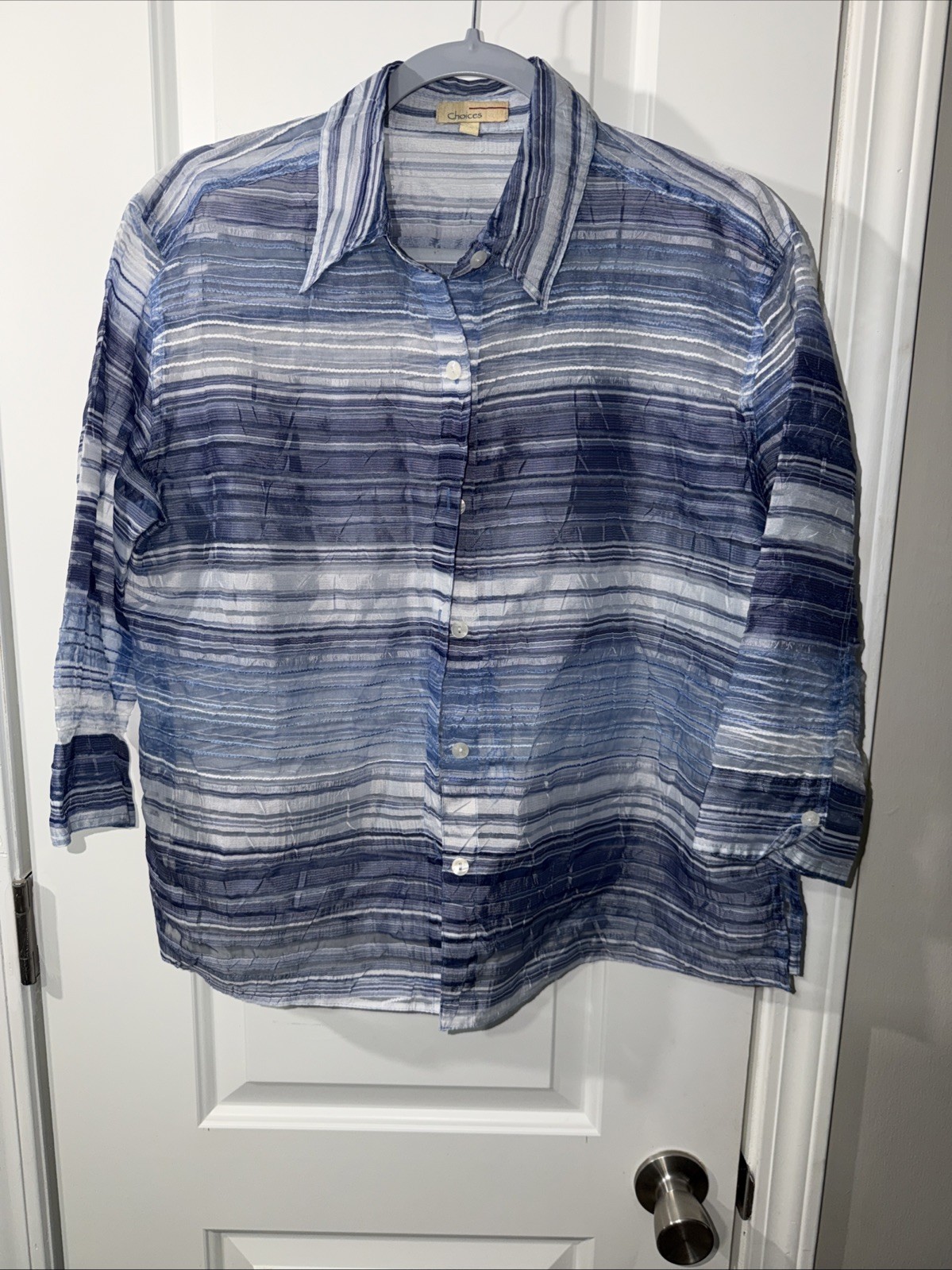 Blue And White Sheer Choices Brand Blouse