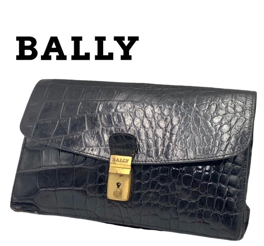 BALLY business bag briefcase black croco embossed leather 7.6*11*10.6 inch