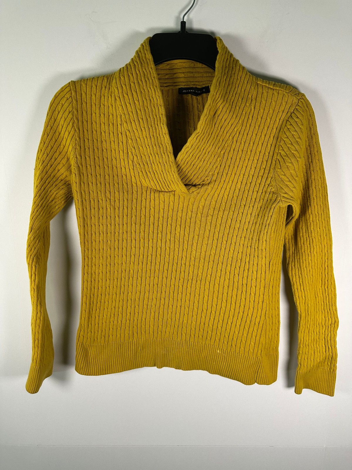 Jeanne Pierre Sweater Womens S Cable Knit Shawl Collar 100% Cotton Mustard READ