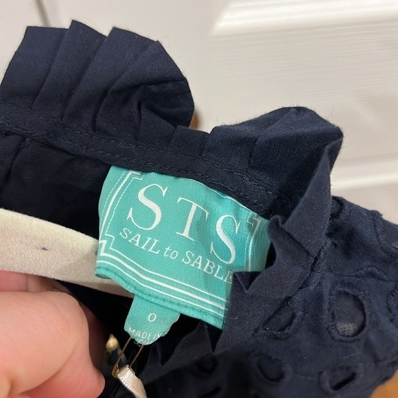Sail to Sable Eyelet Ruffle Dress Navy Blue Womens Size 0