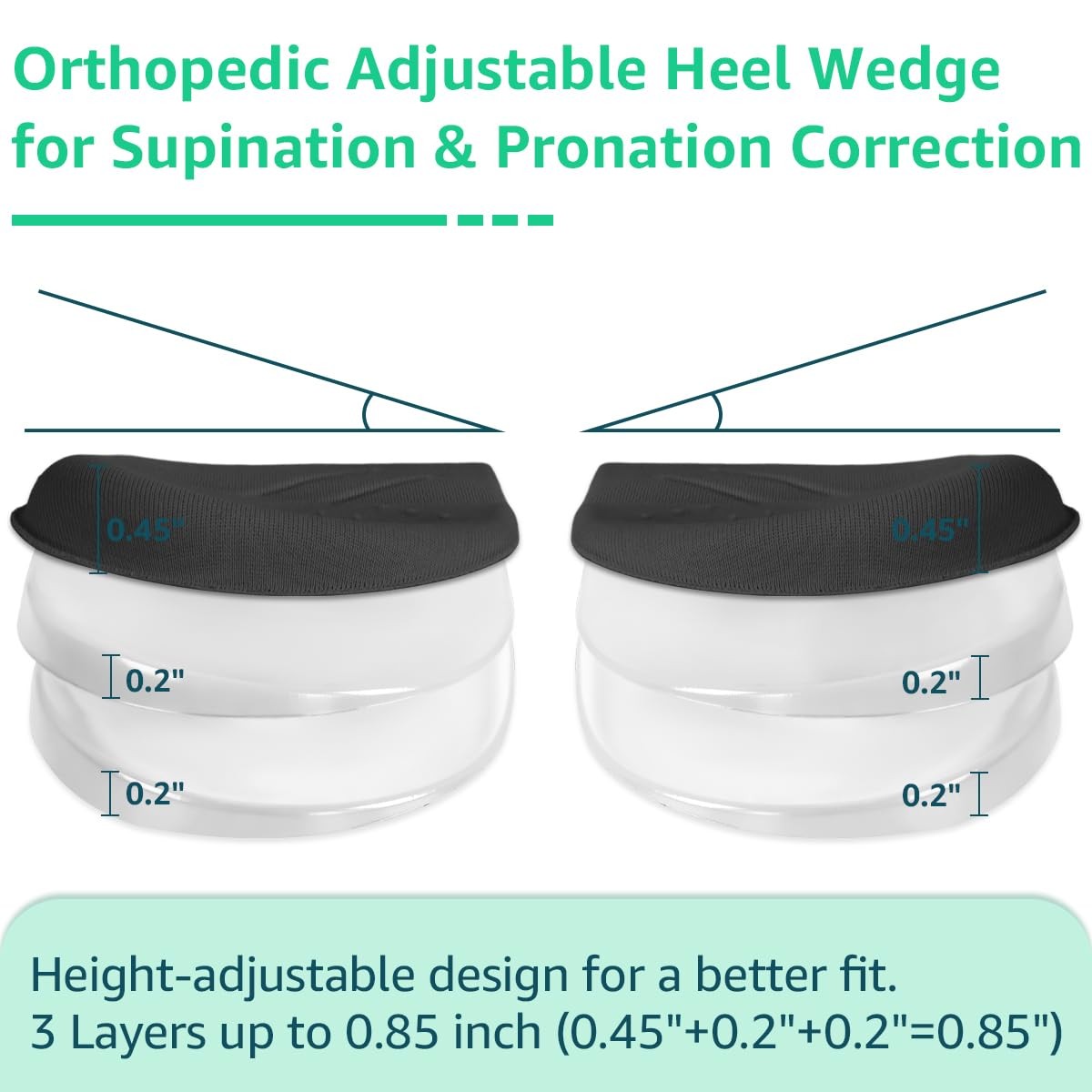 3 Layers Adjustable Heel Wedge Inserts for Supination & Pronation Correction,…
