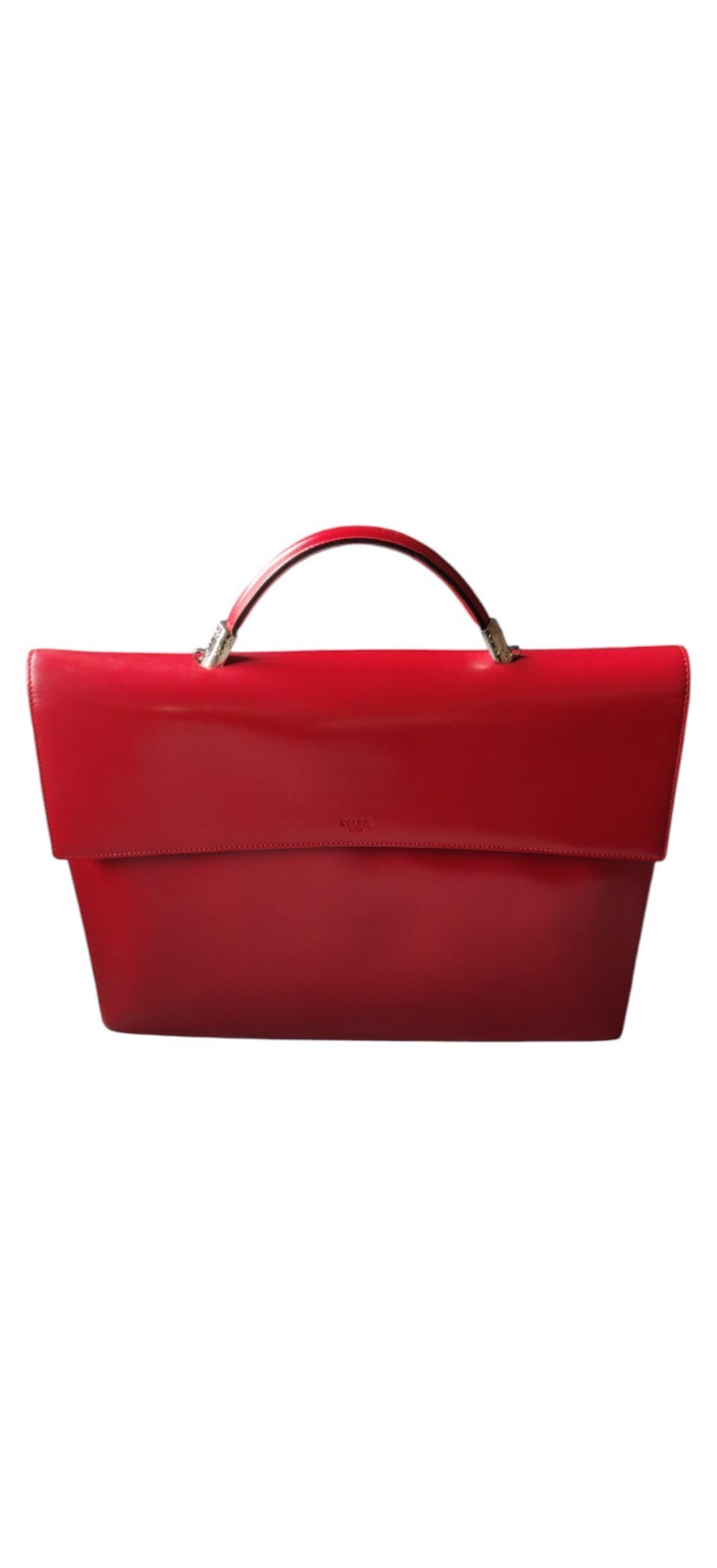 Vintage 1996 Celine Briefcase Red Leather Silver Folder Bag MC96 Luxury