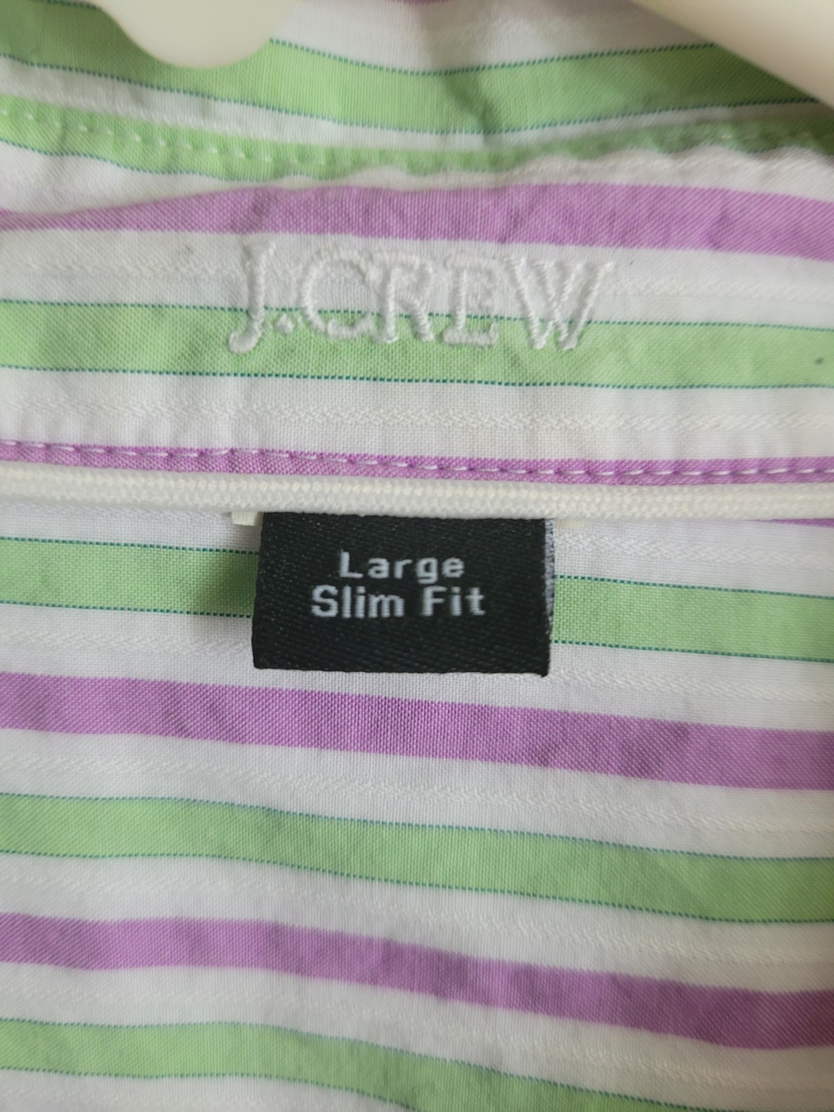 J. Crew Vertical Stripe Button-Down Shirt in White, Green & Pink Size Large