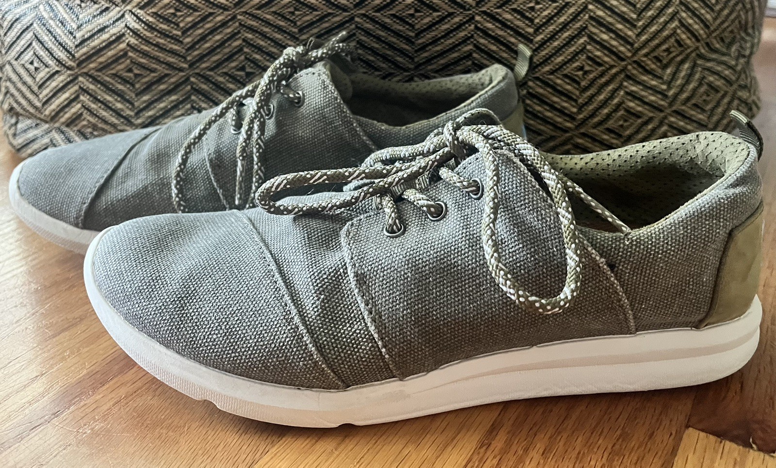 TOMS Del Rey Casual Womens Olive Green Denim Twill Lace Up Shoes US Size 8