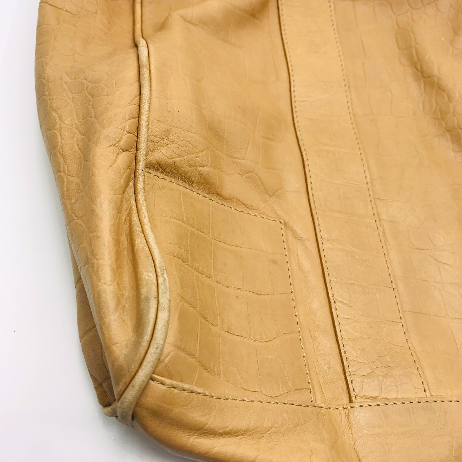 Falor Tan Leather Tote Bag Made In Italy with Woven Handles Embossed Snakeskin