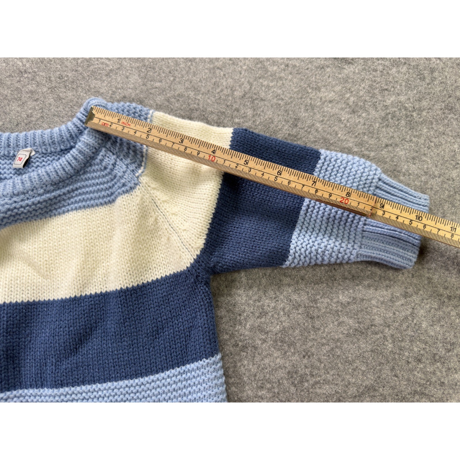 Licupiee Knit Romper Baby 6-9M Blue White Striped Long Sleeve Side Button
