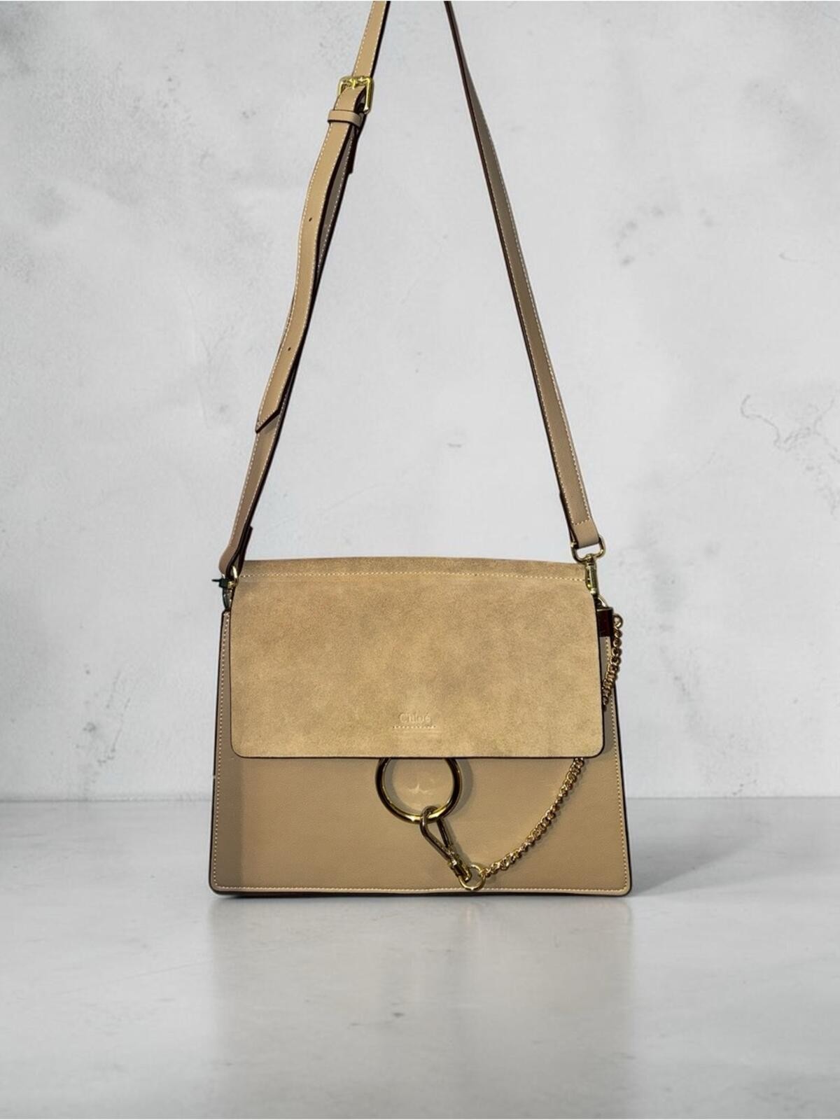 Chloé Faye Medium Shoulder/Crossbody Bag Taupe Greige