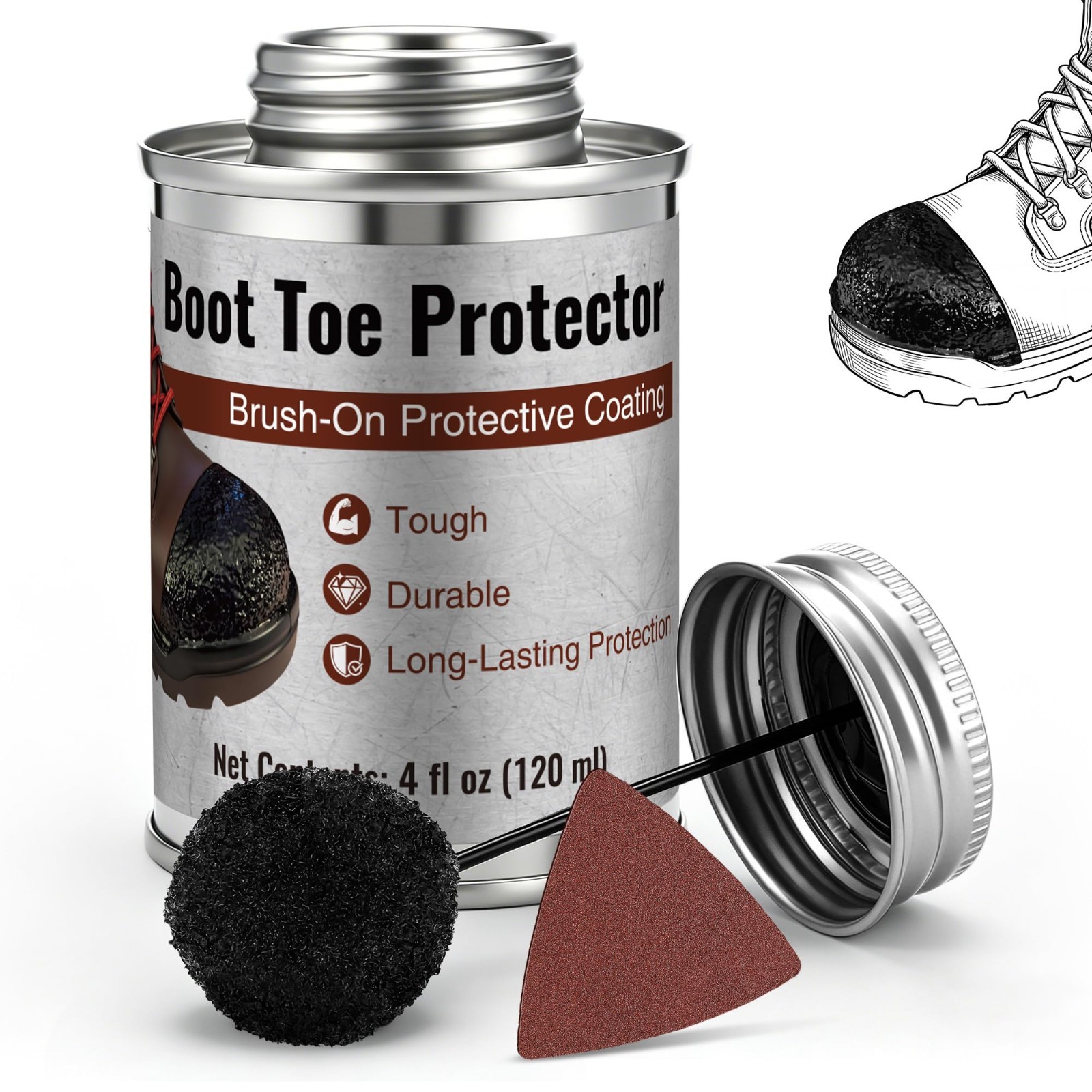 Boot Toe Protector – Brush-On Liquid Scuff Guard for Work & Hiking Boots, 4oz