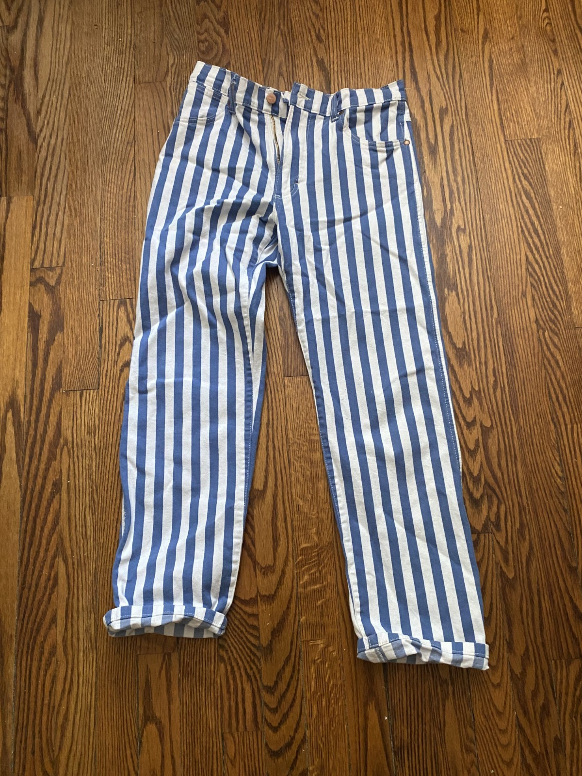 Wrangler Blue and White Striped Straight Jeans Size 28