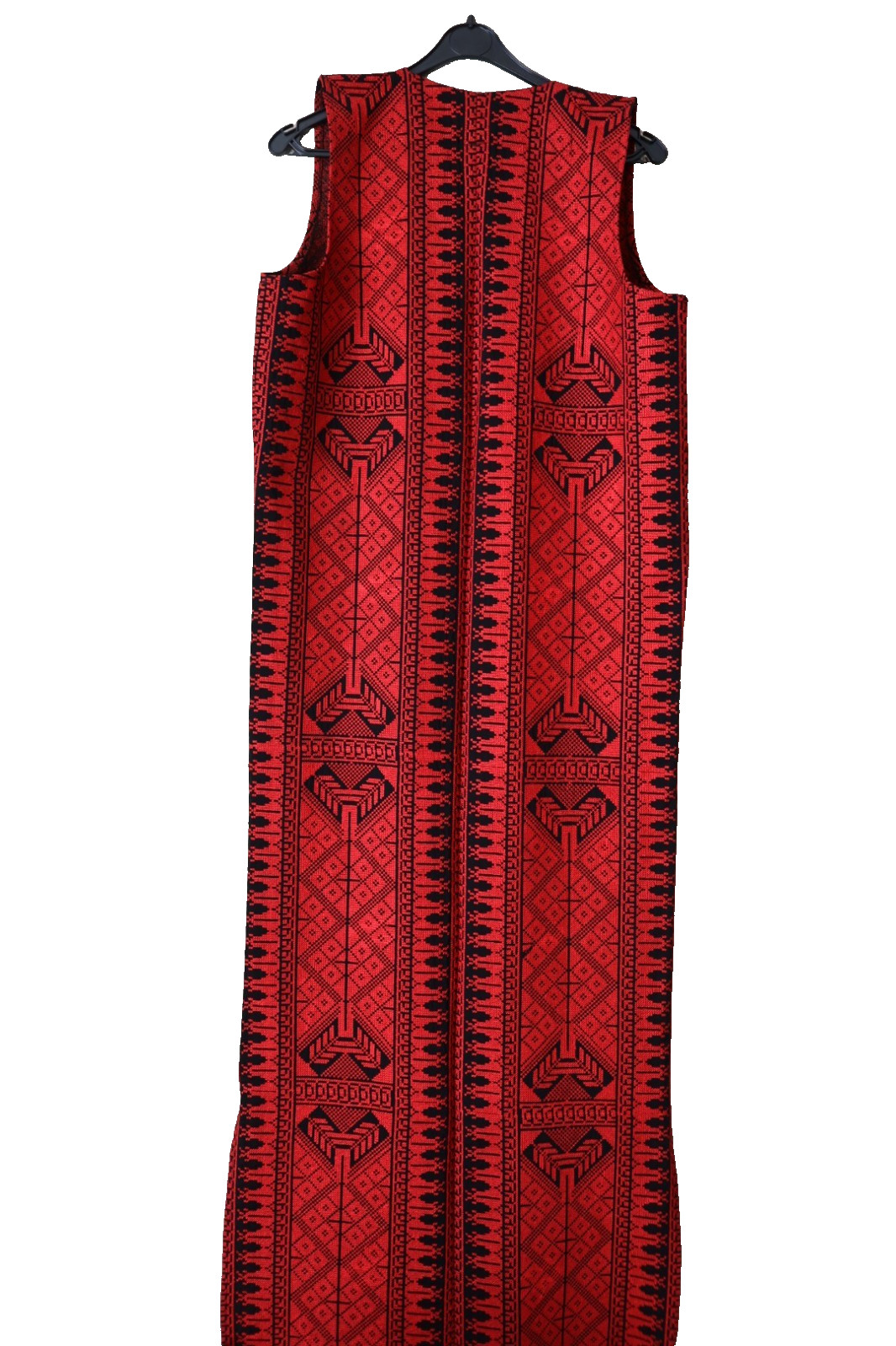 Traditional Red Tatreez Open Abaya Kimono -Embroidered Sleeveless Thobe Vest