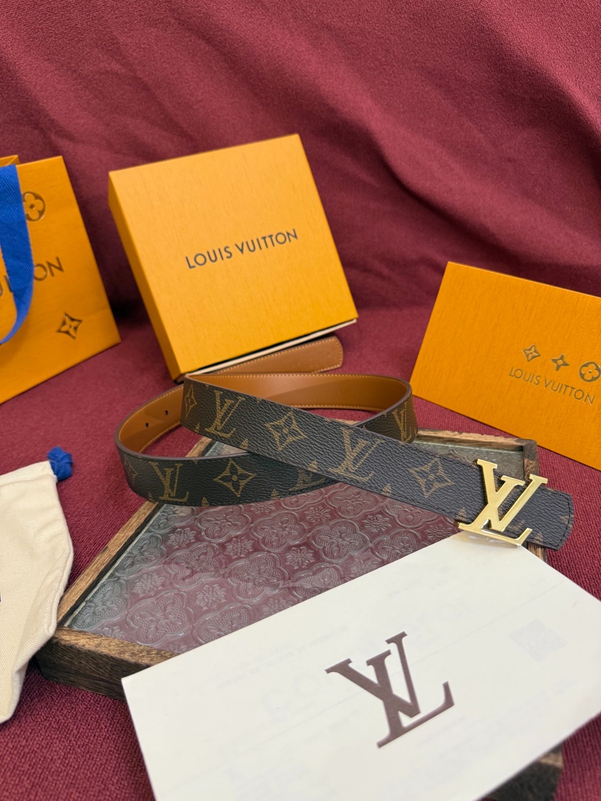 Louis Vuitton Brown Monogram Leather Reversible Women Belt Gold LV Buckle 3.0cm