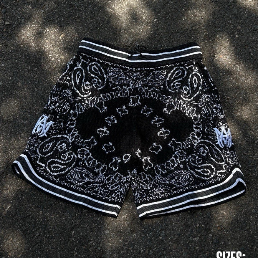 Men’s Black/White Paisley Sweat Shorts Regular Fit Striped Trim New w/ Tags