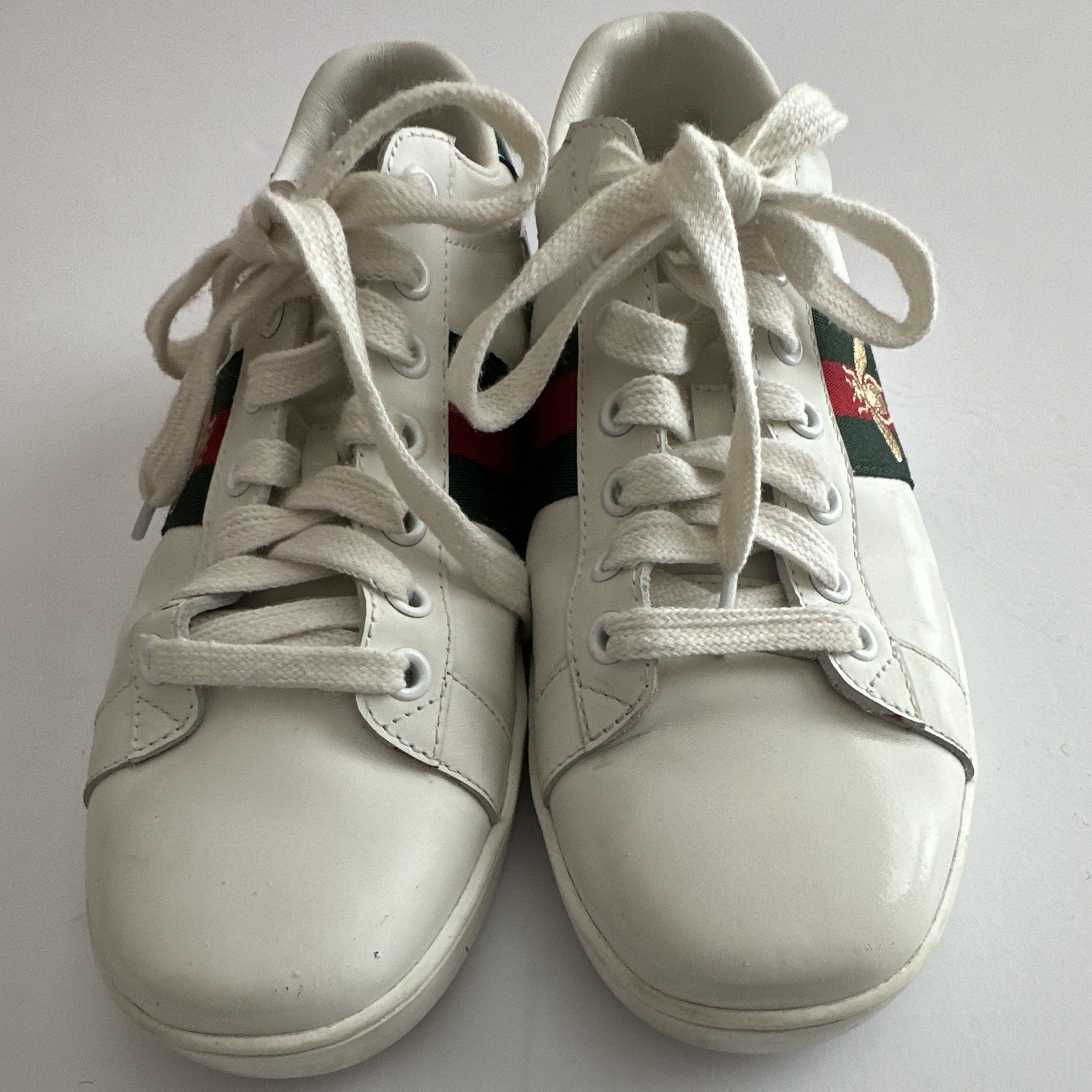 Gucci White Leather Web Stripe Logo Low Top Lace-Up Sneakers EU 37 US 6.5