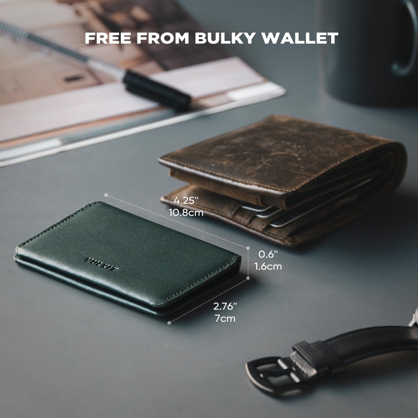 VULKIT Slim Minimalist Card Holder RFID 4.25 x 2.76 x 0.6 inches, Olive