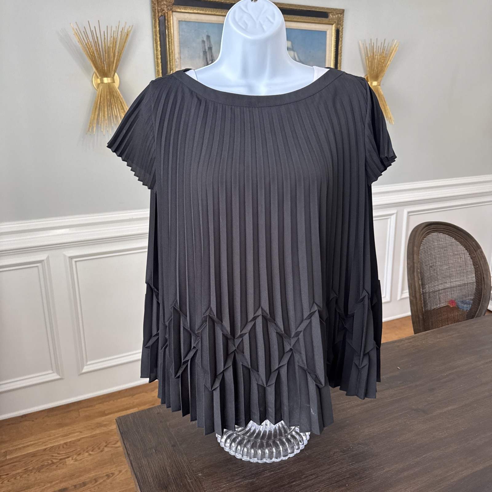 Ted Baker Black Pleated Diamond Short Sleeve Blouse Size 2 EU / Size 8