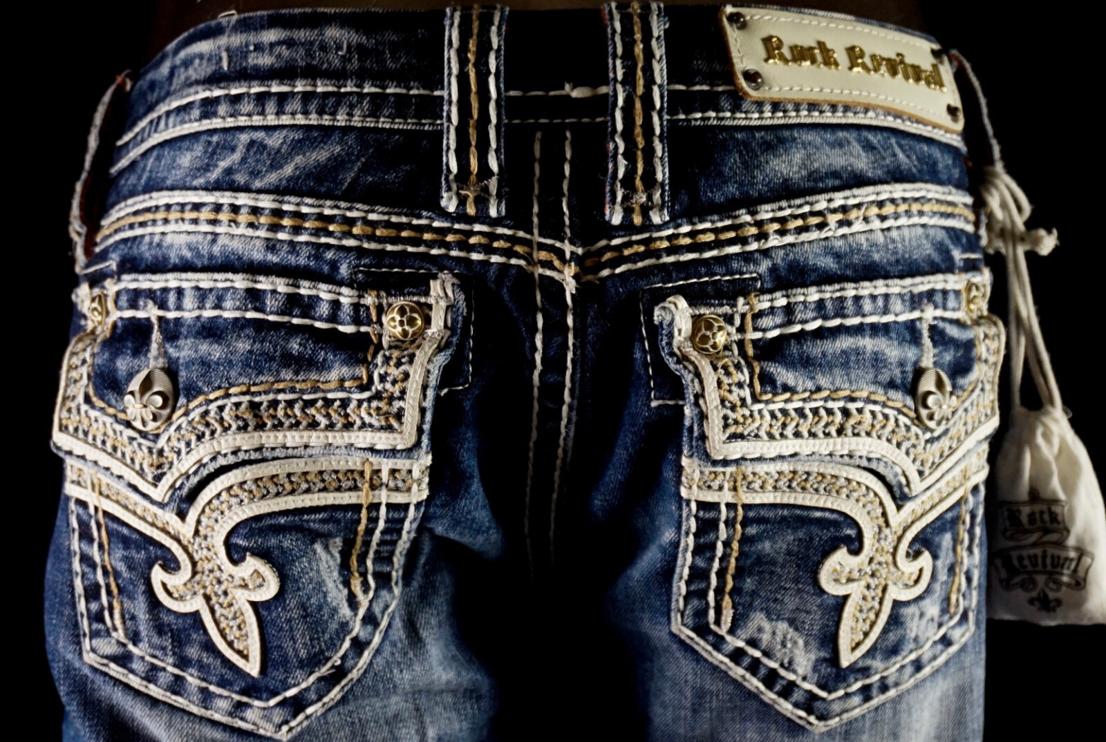 $180 Buckle Rock Revival Jeans “Kai” Leather Inserts Pockets Skinny 30 X 31