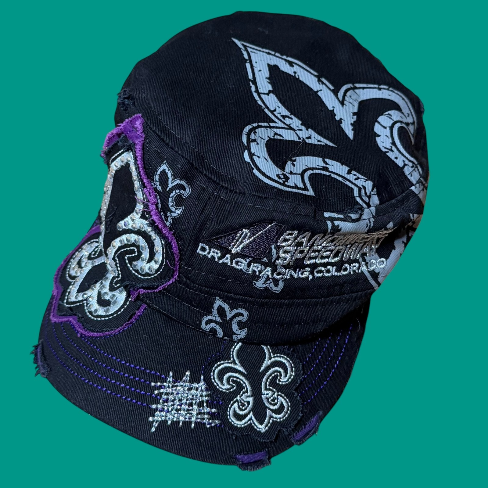 Bandimere Speedway Drag Racing Hat Womens Adjustable Blue Rhinestone Y2K Cap