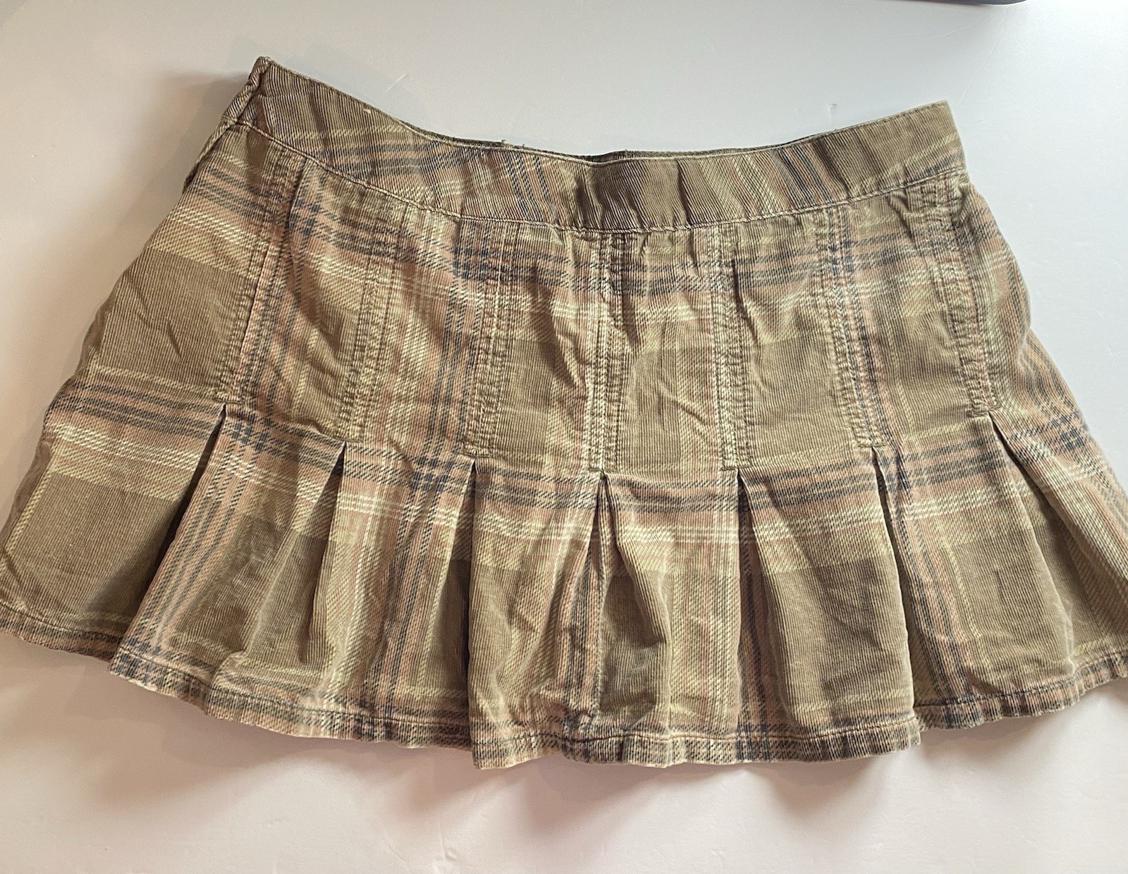Bongo Junior’s Plaid Corduroy Pleated Short Skirt Pockets Button Size 9